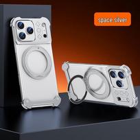 iPhone 17 Pro Max Metal Case with Rotating Stand & Aroma Diffuser - Transparent & Scratch Resistant Pro Crystal sidabras
