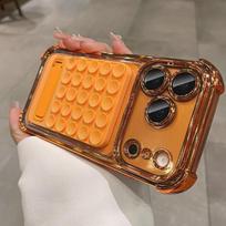 iPhone 17 Pro Max Electroplated Silicone Case with Drop-Proof Corners and Suction Cup Bracket. 15 Plus oranžinė