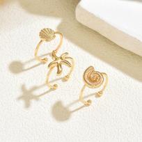 3Pcs/Set Gold Color Starfish Shell Open Ring Set Boho Coastal Stackable Rings For Women Summer Beach Jewelry