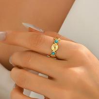Women's Gold -Color Turquoise Steel Ring Delicate Bohemian Style Mixed Geometric Shapes Open Ring 1 PC Women‘s Party Jewelry