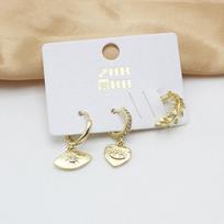 3Pcs/Lot Devil's Eye CZ Crystal Leaf Copper Drop Earring Set for Women Temperament Korean Trend LOVE Wedding  Zircon Girl Gift