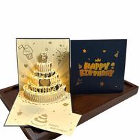 3D Light Birthday Card Folding Type Pop Up Gift Message Cards with Envelope with Musical Greeting Cards Birthday Party Supplies mėlyna