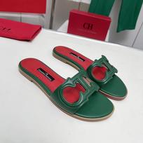 Women’s Lightweight Slip-On Sandals Outdoor Beach Flip Flops Anti-Slip Stylish Embellished Casual Slippers 36 žalia