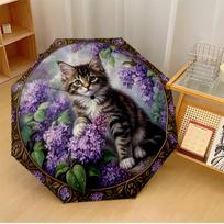 Kitten Among Lilacs (2) Printed umbrella windproof folding umbrella portable sun and rain umbrella suitable for gifting