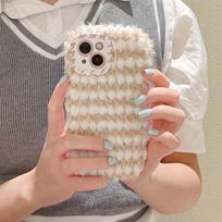Warm Plush Houndstooth Phone Case for iPhone 13/14/15 Pro Max - Perfect for Autumn & Winter iPhone 17 Pro ruda/balta