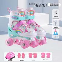 New Double Row Rubber Wheel Roller Skates for Kids - Beginner Two-in-One Inline & Four-Wheel Options for Boys & Girls. Medium (Adjustable 32-37)