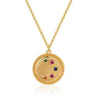 Round tag necklace, french retro style, choker, 18k gold plated copper o-chain 18K