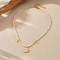 Gold Plated Stainless Steel Colorful Beaded Choker Necklace with Butterfly Star Charms for Women įvairiaspalvis