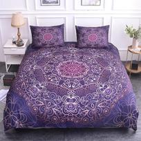 Mandala Antklodės užvalkalų rinkinys Karališko dydžio Lotoso gėlė Mėlyna Violetinė Rožinė Patalynės komplektas Bohemiškas Mandala stilius Minkštas poliesterio antklodės užvalkalas 135x200cm