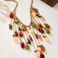 Bohemian Personalized Colorful Crystal Waterdrop Tassel Pendant Necklace for Women Daily Wear Beach Party Suitable 45cm