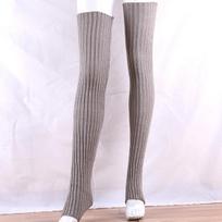Women Elastic Solid Color Warm Thigh High Knitted Long Socks Over Knee Stockings šviesiai pilka spalva