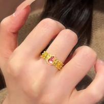 light luxury exquisite gourd rings for women New in Vintage palace style pink crystal ring party jewelry adjustable resizable rožinė
