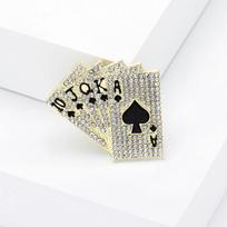 Creative Rhinestone Hip Hop Playing Cards Brooch for Suits auksas