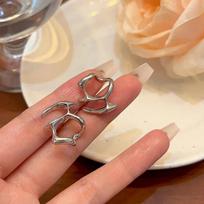 Irregular Liquid Hollow Metal Copper Color Stud Earring for Women Simple Temperament Personality Zircon Girl Gift