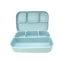 Reusable Silicone Bento Box with Lid Four Compartment Leakproof Lunch Container for Meal Prep and Food Storage One Size mėlyna