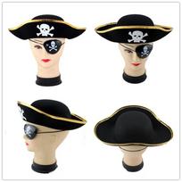 Halloween Pirate Costume Set: Triangle Hat with Gold/Silver Trim & Eye Patch Gold Trim