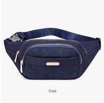 Women's Water-Repellent Embroidered Fanny Pack - Large Capacity Multi-Layer Casual Waist Bag for Outdoor Sports 34x15x4 cm mėlyna