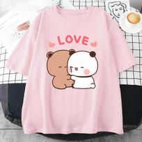 Panda Meškiukas LOVE Marškinėliai Moteriški Bubu Dudu Poros Viršūnės Trumpomis Rankovėmis Spausdinti Vasaros Estetiniai Korėjietiški Marškinėliai Harajuku Ledi Kasdienės Viršūnės S