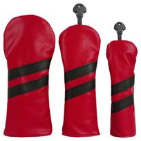 3Pcs Stripe Pattern Fairway Wood Head Cover PU Leather Golfs Club Head Cover Golfs Driver Fairway Hybrids Head Cover raudona