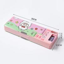 Double-Layer Cartoon Pencil Case with Built-in Calculator for Kids
