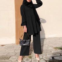 Women's Fashion Gaiter Set Wide Leg Shirt and Pants Set Elegant Solid Color Set Spring/Autumn L juoda