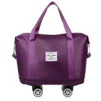Expandable Duffle Bag Rolling Weekender Pocket Overnight Duffel Tote with Wet with Removable Casters for Travel tamsiai violetine spalva