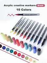 Borrence Automatic Ink Control Acrylic Paint Markers 10 Colors Series Student Children Graffiti Painting Acrylic Pens Brush Tip