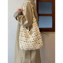 Knitted Tote Bag, Rural Style Handmade Single-shoulder Bag, Vacation Style Commuting Bag smėlis