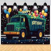 2D  Happy Birthday  Dump Truck Backdrop, Construction Boys Party Decor 47.2x31.5inch/120*80cm