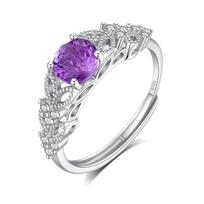 S925 sterling silver natural amethyst ring women's light luxury ice flower cut crystal clean ring jewelry 2025 new adjustable opening