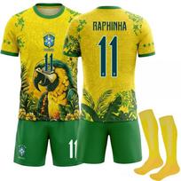 2026 FIFA Pasaulio taurė Brazilija Papūga #11 RAPHINHA Sportinio treniruočių džersio komplektas su kojinėmis Paaugliams Vaikams Suaugusiems Individualus vardas Futbolo aprangos rinkiniai 16