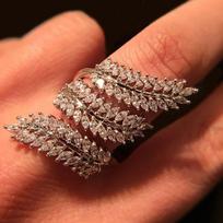 Huitan Olive Leaf Adjustable Opening Rings for Women Full Marquise Cubic Zirconia Multi-layered Sparkling Female Wedding Zircon resizable