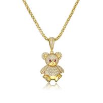 HECHENG,Cute bear necklace, Zircon for Women Teddy Bear Micro-studded Hip Hop Necklace Brass 18K Gold Plated 40cm auksas