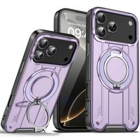 Apple iPhone 16/15/14 Pro Max Magnetic Rotating Stand Case - Drop-proof Solid Color Protective Cover 15 ProMax violetinė
