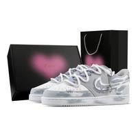 Nike Court Vision 1 Smiley Face Fading, Heart Box Abrasion Resistant Low top Skateboard Shoes Men's Light Gray HM9862-002(Team773--) 40