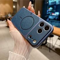 iPhone 16 Pro Max Lychee Leather Magnetic Case - Drop-Proof, Creative Protective Design 13 Pro mėlyna