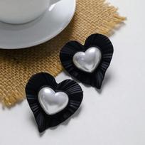 Obega Korean Heart Stud Earrings Vintage Purple Gold Green Black Imitation Pearl Post Earrings Woman's Fashion Party Jewelry