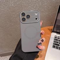 iPhone 17 Pro Max Magnetic Case | Apple Liquid Large Window Protective Cover | Candy Color 15 Pro grafito pilka spalva