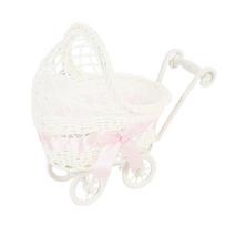 Multicolor Trolley Cart Storage Basket Weave Pattern Oval Shape Organization Basket Plastic Bowknot Desktop Ornament rožinė