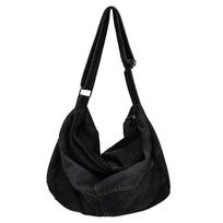 Y2K Vintažinė skalauta džinsinė peties rankinė, Unisex didelės talpos hobo įstrižinė rankinė, Streetwear džinsinė rankinė vyrams ir moterims juoda