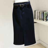Women's Retro High-Waisted A-Line Denim Skirt with Slit - 2023 Mid-Length Summer Design Small juoda