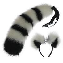 New Faux Fur Ears + Tail Set Raccoon Fox Ear Headband Animal Tail Halloween Costume Props Anime Hairband Cosplay  Accessories gray