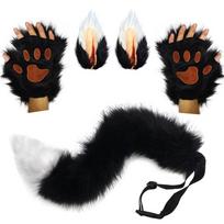 Kawaii Hair Accessories Fox Ears Plush Tail Cute Paw Set Cosplay Secondary Yuan Anime Characters Exhibition Props Party Dres 15cm
