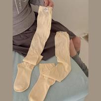 1Pair New Knitted Mesh Thigh High Socks Breathable Solid Color Calf Socks Anti-Slip Over Knee Socks Women One Size smėlis