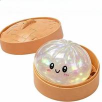 Squishy Glitter Dumpling Squeeze Toy with Bamboo Steamer Soft TPR Stress Ball Decompression Fidget Toy Funny Creative DIY Assembly Gift Present