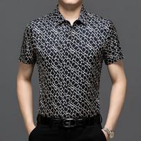 Men's Summer Hong Kong Style Loose Collar Top Men's Short Sleeved Shirt Men's Shirt 2XL juoda