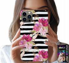 Etui Do Iphone 11 Pro Max - Kwiatki W Czarno - Białe Paski Wzory