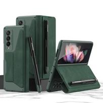 Atverčiama knygos kortelė, skirta Samsung Galaxy Z Fold 4 5g Case Armor Holster Pen Slot Odinis apsauginis dangtelis Only Case(No Pen) žalia