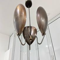 3 Light Curved Shades Modern Pendant Mid Century Antique Patina Chandelier Light Fixture