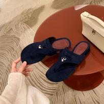 Genuine leather! Temperament herringbone toe tassel outer wear low heel cool slippers woman 35